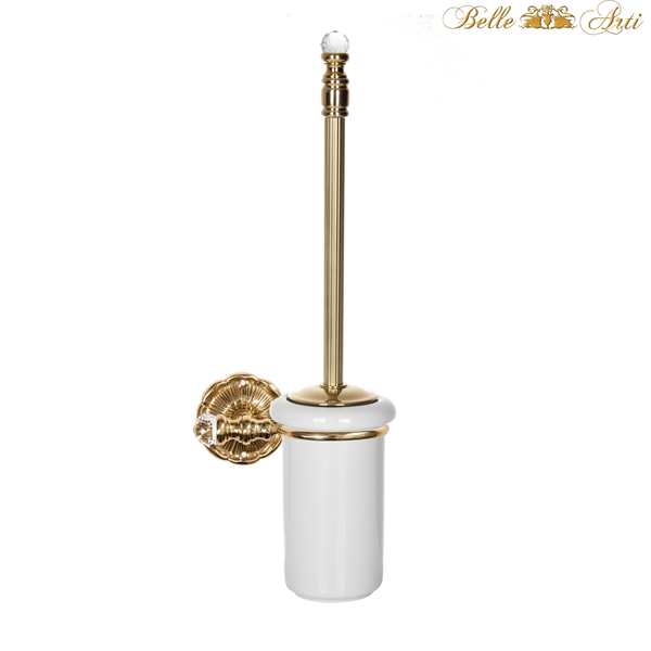 Toilet brush made of brass vintage gold crystal decorated with ceramic holder - wall mounting
