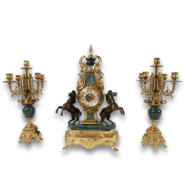 Комплект часовник мраморен кон